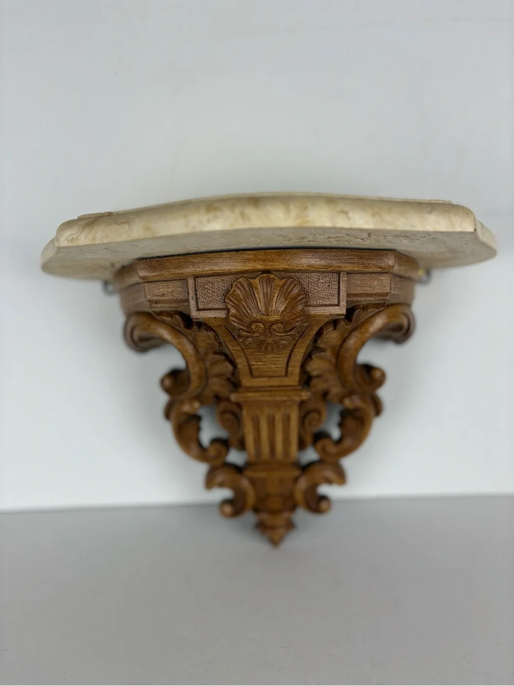 Vintage Syroco Wall Shelf/Bracket with Faux Marble Top-Carved Wood Grain Look